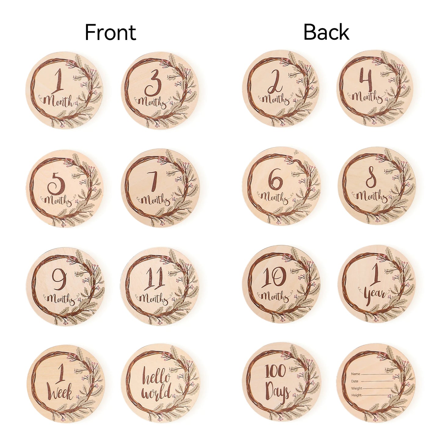 Wooden Monthly Milestone Card Set Newborn to 1 Year