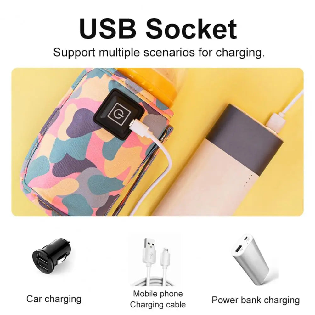 USB Milk Water Warmer Travel Stroller Insulated Bag Baby Nursing Bottle
