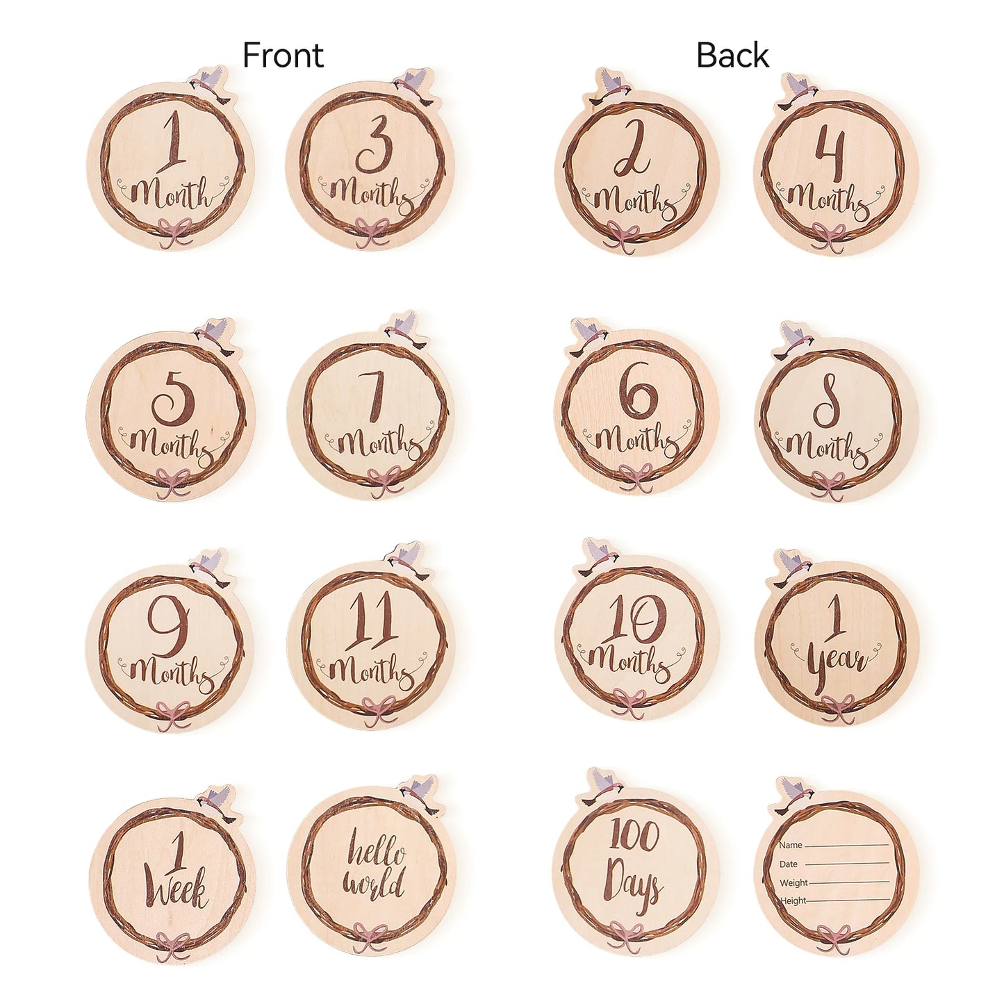 Wooden Monthly Milestone Card Set Newborn to 1 Year