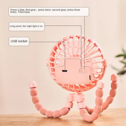 Portable Clip-On Baby Stroller Fan – Rechargeable Quiet Cooling